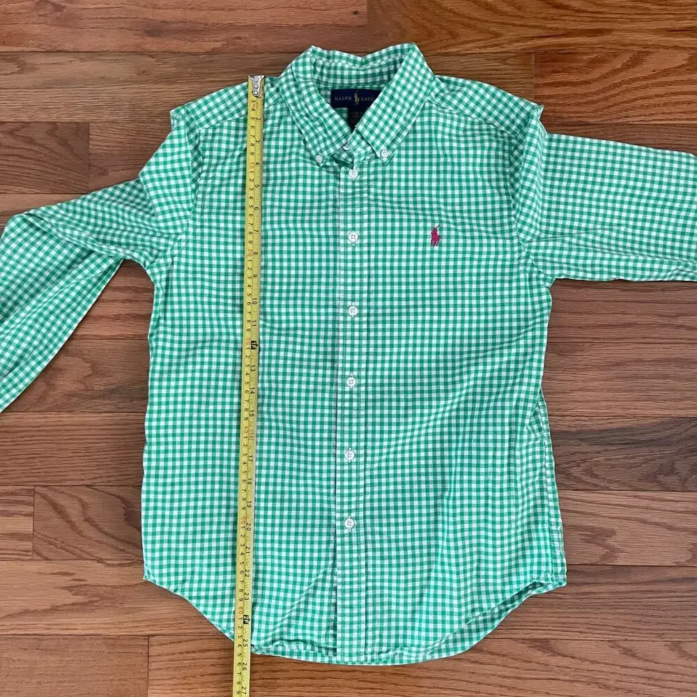 Ralph Lauren Boys Large 14/16 Green Gingham Plaid Button Down Shirt Long Sleeve